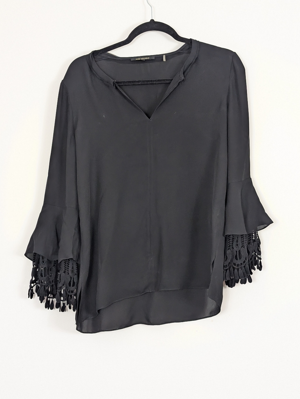Kobi Halperin Silk Bell Sleeve V-neck Top Size S